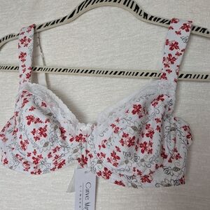 Curve Muse 34B Bra 100% Cotton Underwired Wide Strap White and Red Floral
